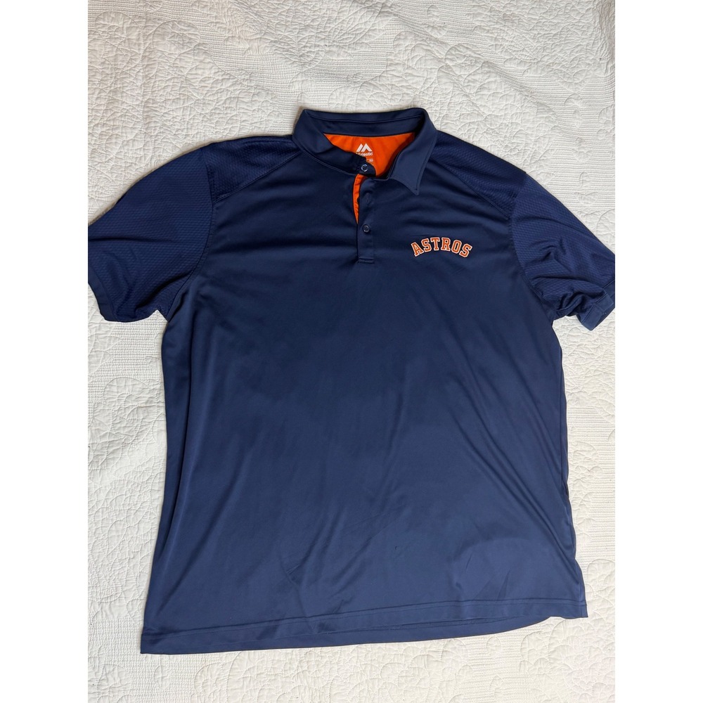 Majestic Houston Astros Mens 2XL Navy Blue Performance Polo Shirt MLB